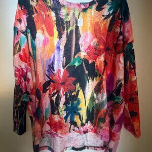Jess and Jane floral print lg sleeve top, size small, made in USA.